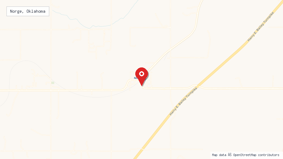 Street map of Norge, Oklahoma with location pin