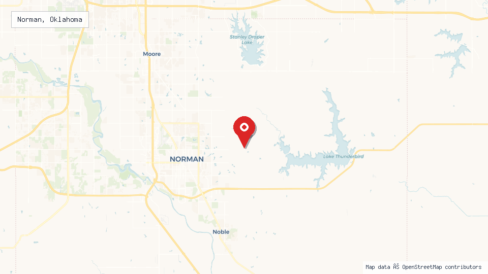 Street map of Norman, Oklahoma with location pin