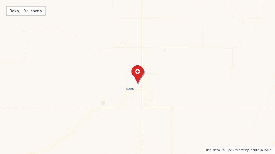 Street map of Oaks, Oklahoma with location pin