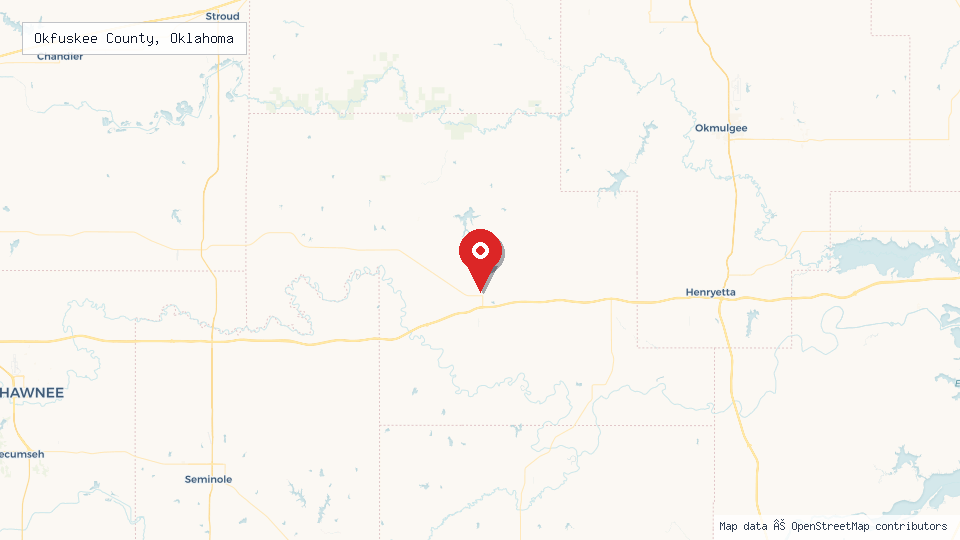 Street map of Okfuskee County, Oklahoma with location pin