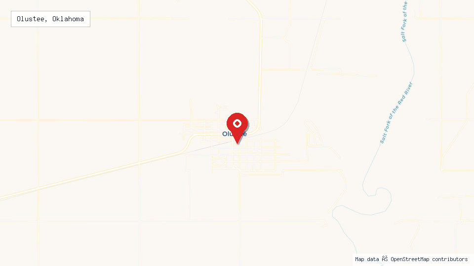 Street map of Olustee, Oklahoma with location pin