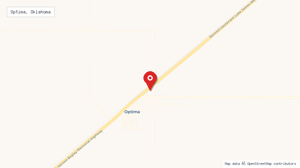 Street map of Optima, Oklahoma with location pin