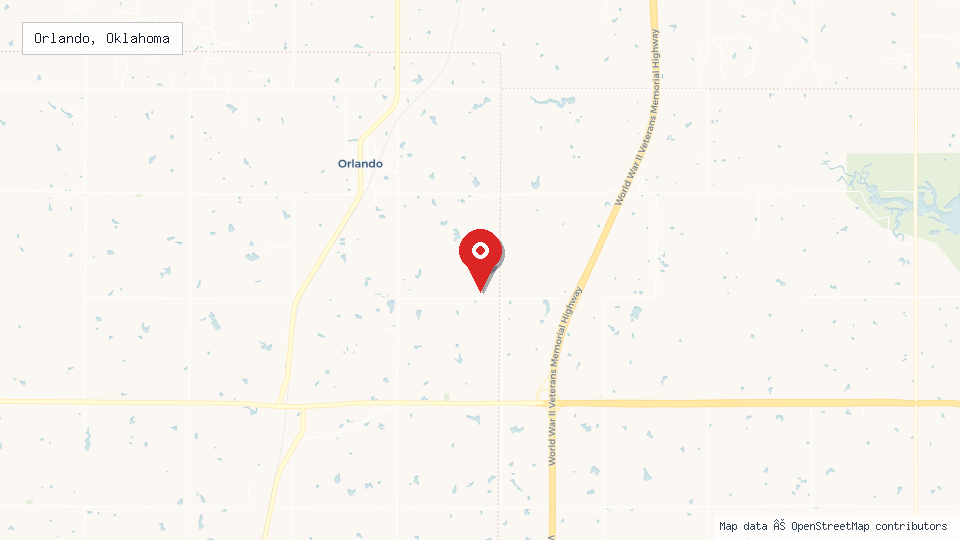Street map of Orlando, Oklahoma with location pin