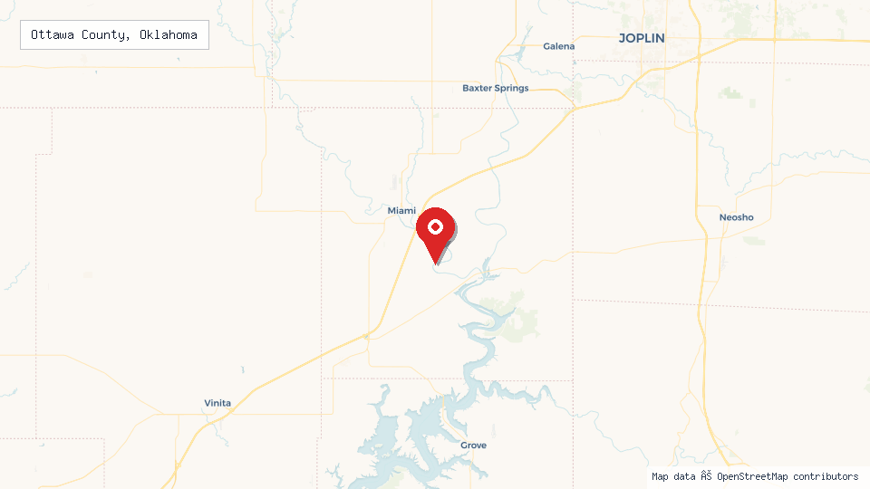 Street map of Ottawa County, Oklahoma with location pin