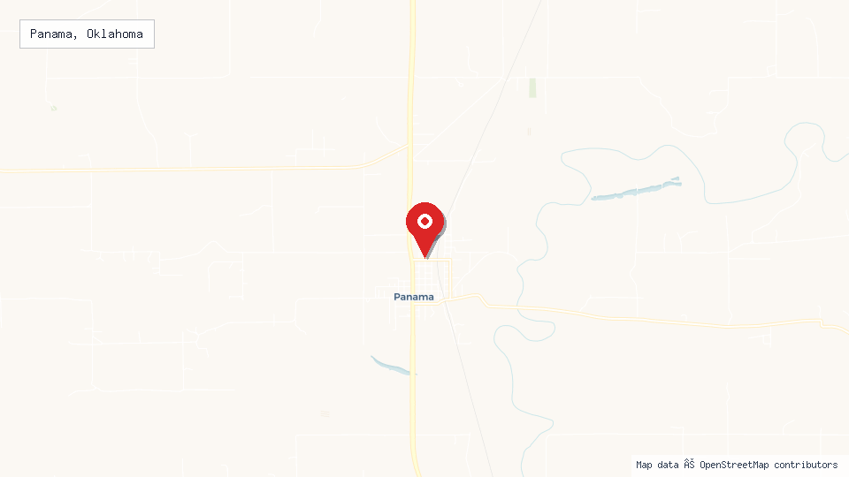 Street map of Panama, Oklahoma with location pin