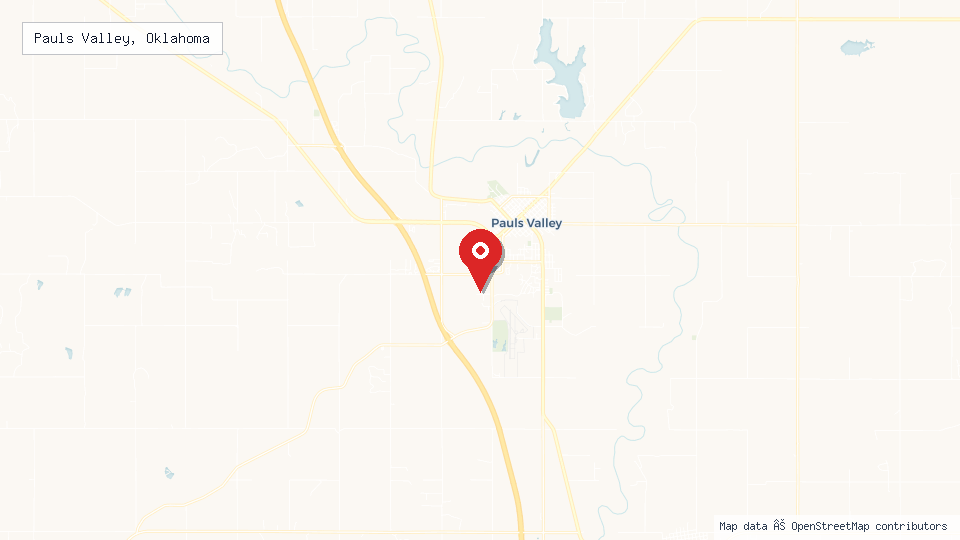 Street map of Pauls Valley, Oklahoma with location pin