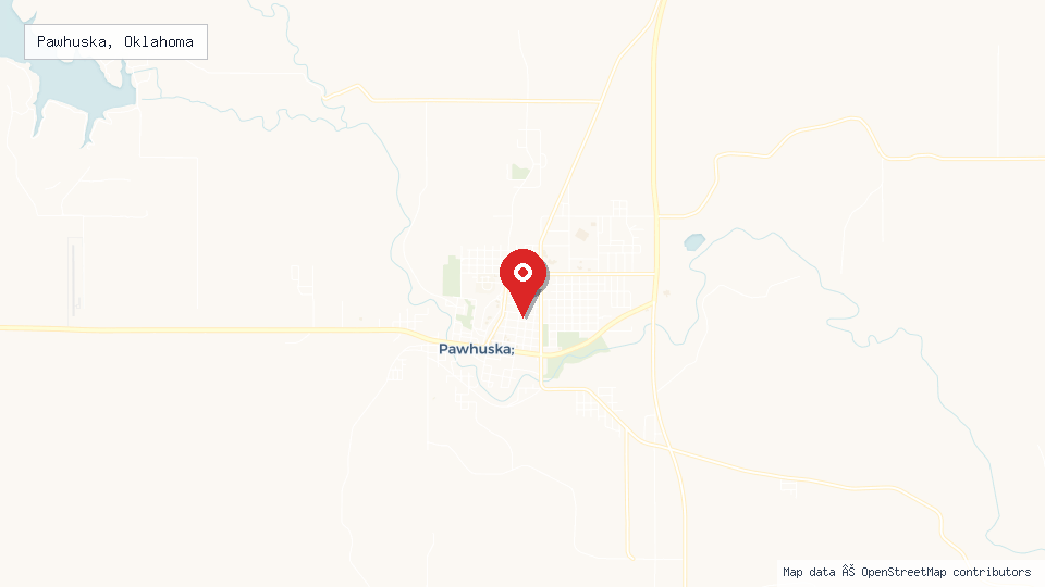 Street map of Pawhuska, Oklahoma with location pin