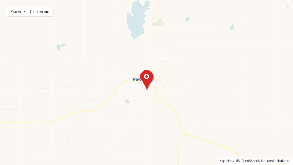 Street map of Pawnee, Oklahoma with location pin