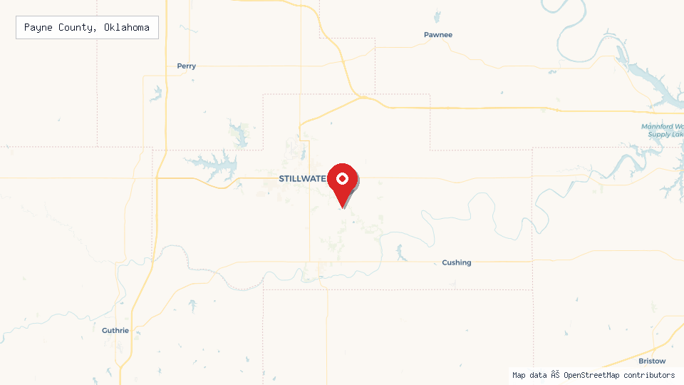 Street map of Payne County, Oklahoma with location pin
