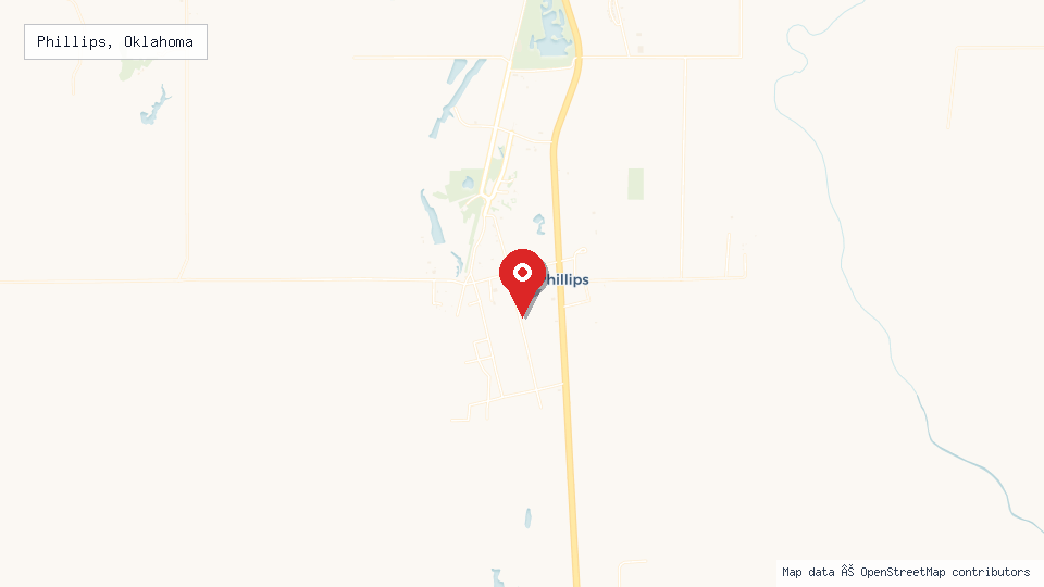 Street map of Phillips, Oklahoma with location pin