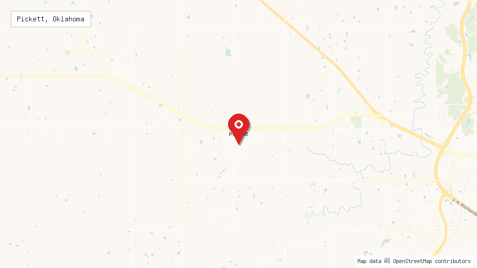 Street map of Pickett, Oklahoma with location pin