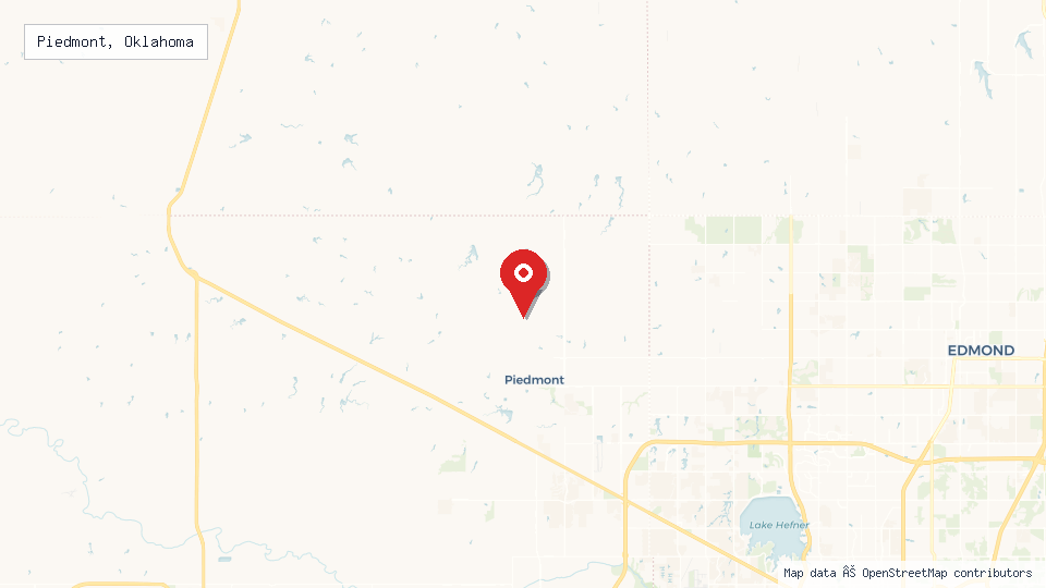 Street map of Piedmont, Oklahoma with location pin