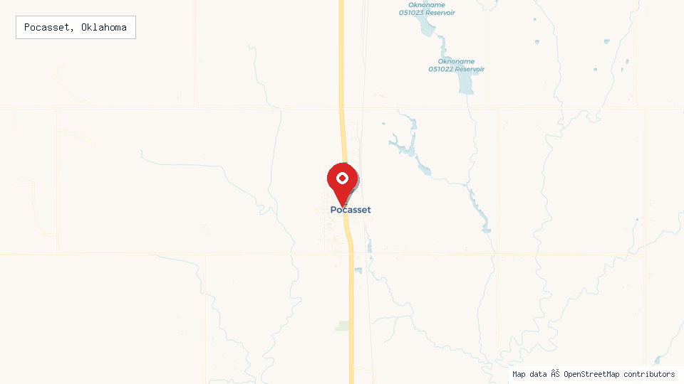 Street map of Pocasset, Oklahoma with location pin