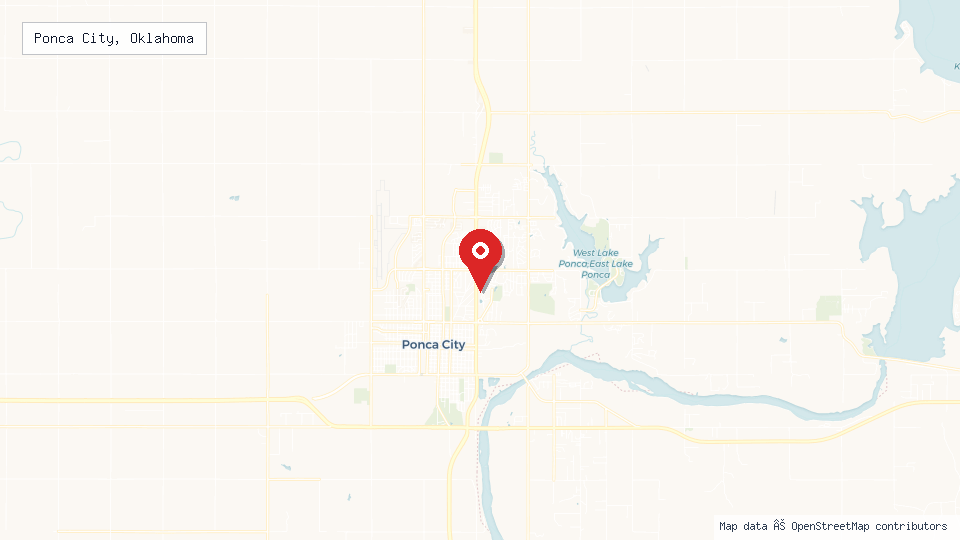 Street map of Ponca City, Oklahoma with location pin
