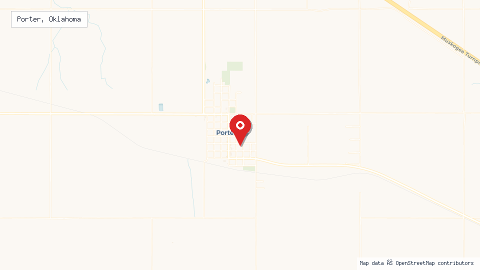 Street map of Porter, Oklahoma with location pin
