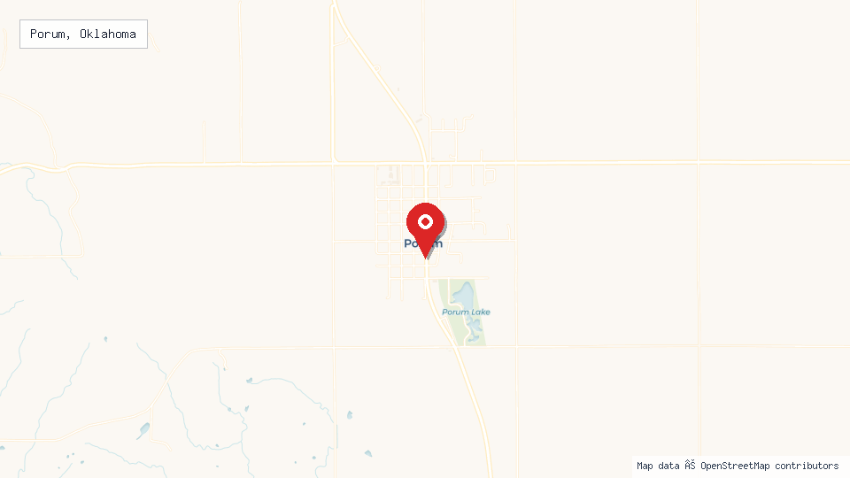 Street map of Porum, Oklahoma with location pin