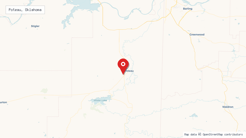 Street map of Poteau, Oklahoma with location pin