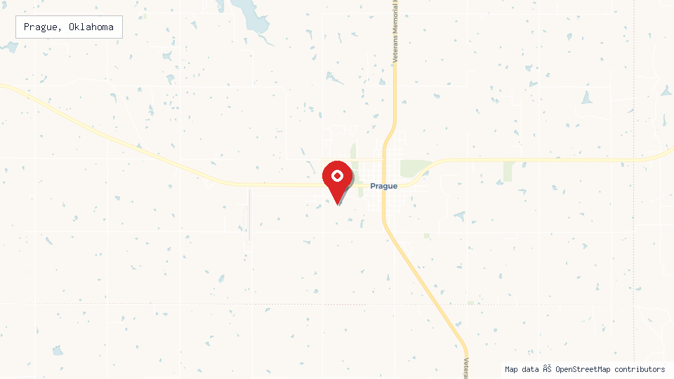 Street map of Prague, Oklahoma with location pin