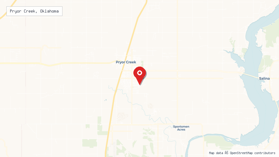 Street map of Pryor Creek, Oklahoma with location pin
