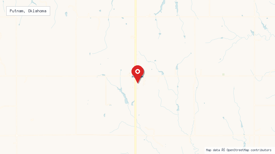 Street map of Putnam, Oklahoma with location pin