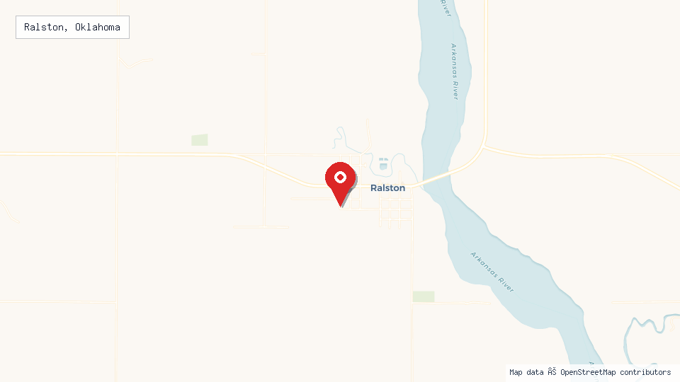 Street map of Ralston, Oklahoma with location pin