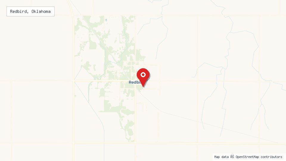 Street map of Redbird, Oklahoma with location pin