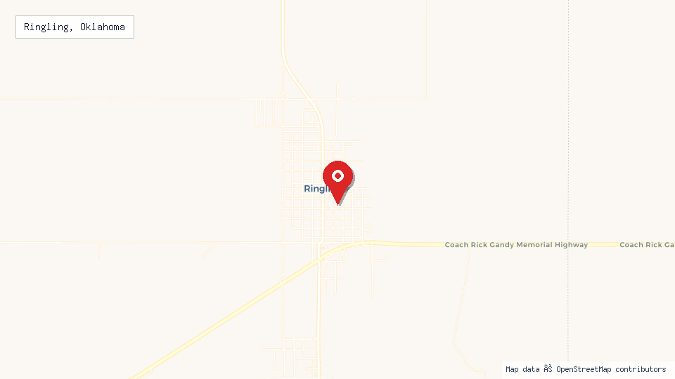 Street map of Ringling, Oklahoma with location pin