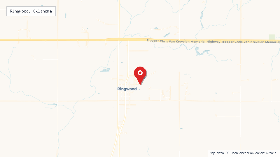 Street map of Ringwood, Oklahoma with location pin
