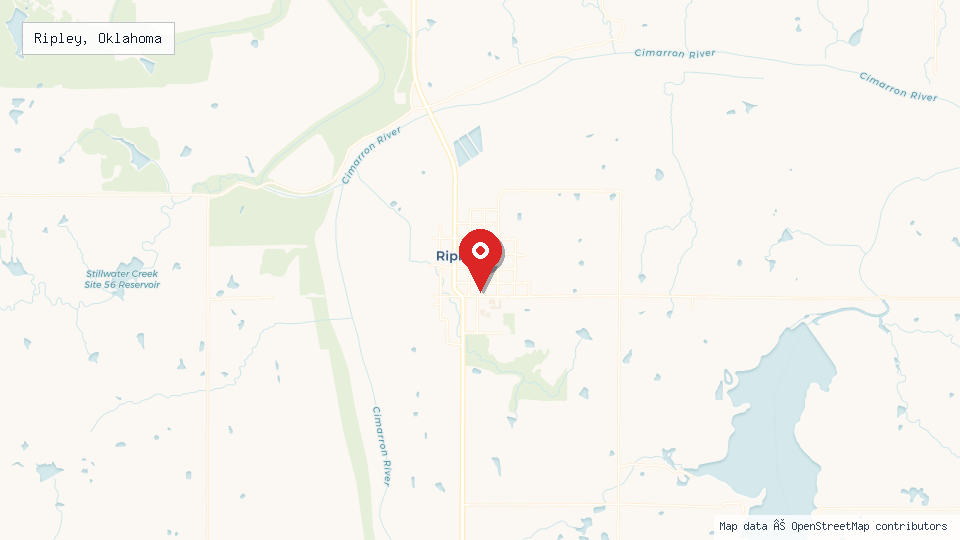 Street map of Ripley, Oklahoma with location pin