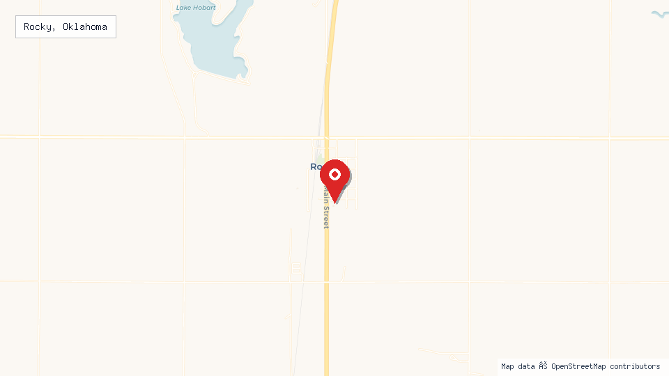 Street map of Rocky, Oklahoma with location pin