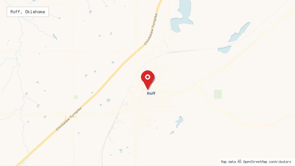 Street map of Roff, Oklahoma with location pin