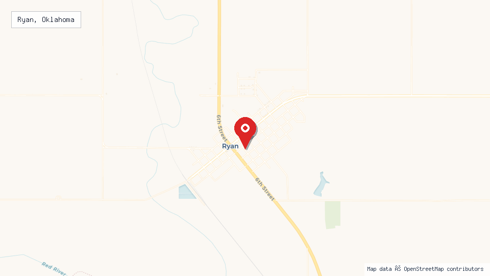 Street map of Ryan, Oklahoma with location pin