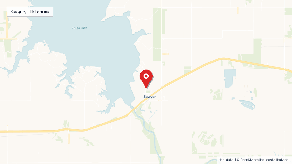 Street map of Sawyer, Oklahoma with location pin