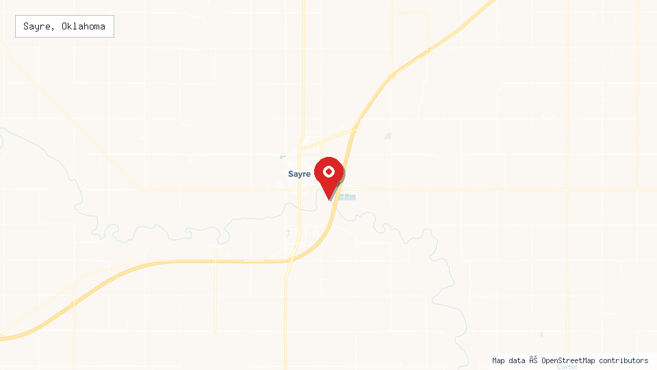 Street map of Sayre, Oklahoma with location pin