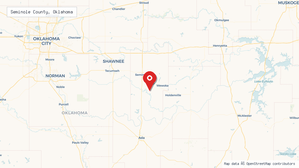 Street map of Seminole County, Oklahoma with location pin