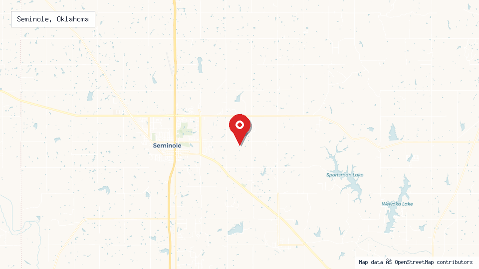 Street map of Seminole, Oklahoma with location pin