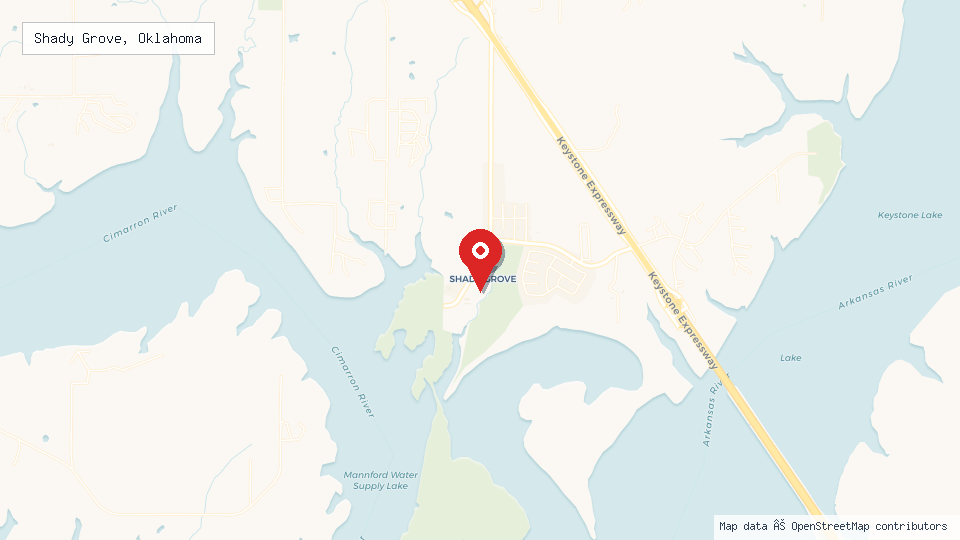 Street map of Shady Grove, Oklahoma with location pin