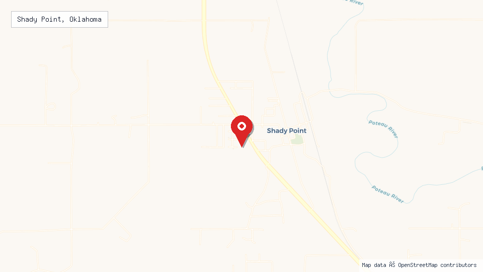 Street map of Shady Point, Oklahoma with location pin
