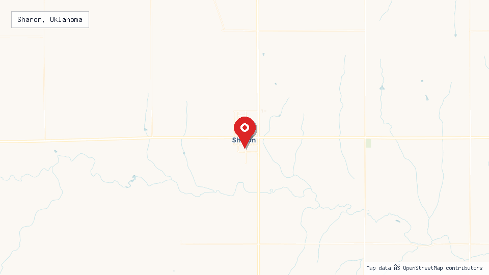 Street map of Sharon, Oklahoma with location pin