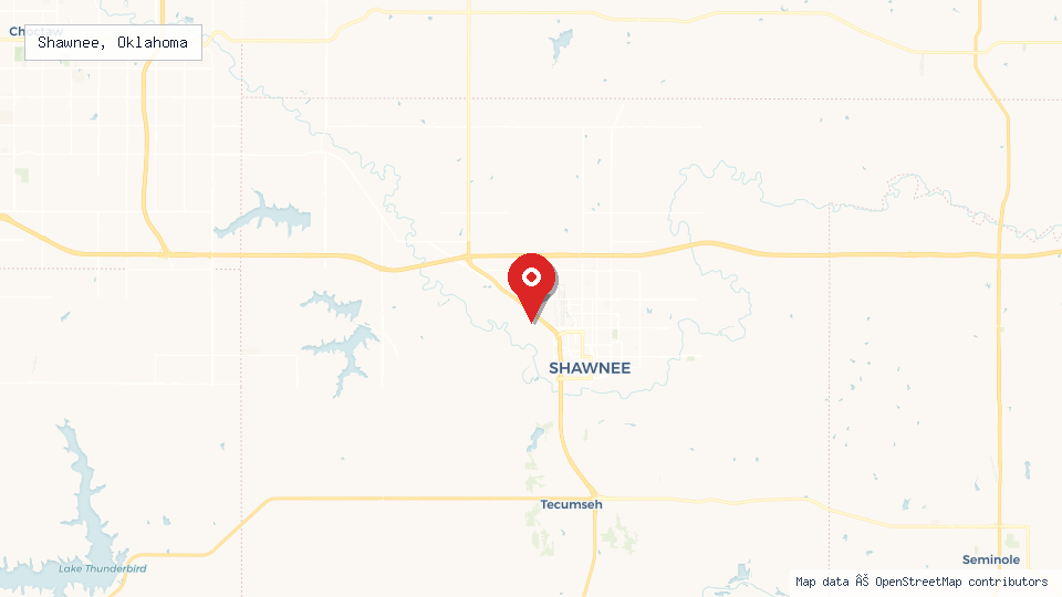 Street map of Shawnee, Oklahoma with location pin