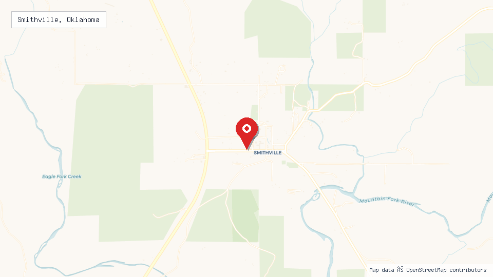 Street map of Smithville, Oklahoma with location pin