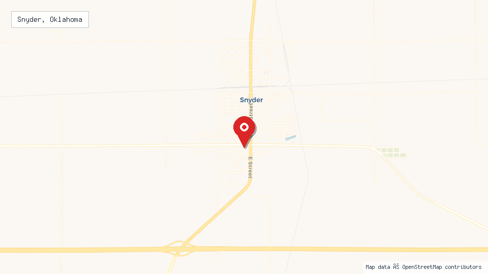Street map of Snyder, Oklahoma with location pin