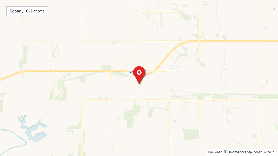 Street map of Soper, Oklahoma with location pin