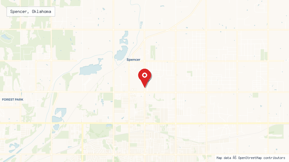 Street map of Spencer, Oklahoma with location pin
