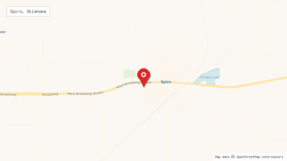 Street map of Spiro, Oklahoma with location pin