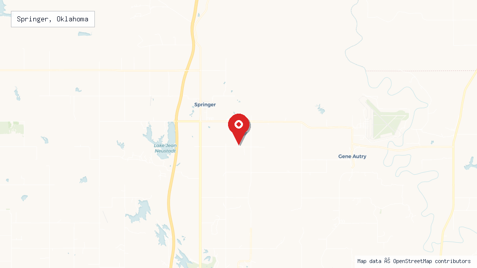 Street map of Springer, Oklahoma with location pin