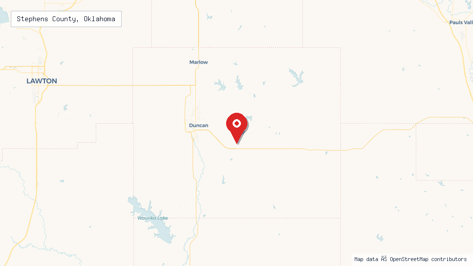 Street map of Stephens County, Oklahoma with location pin