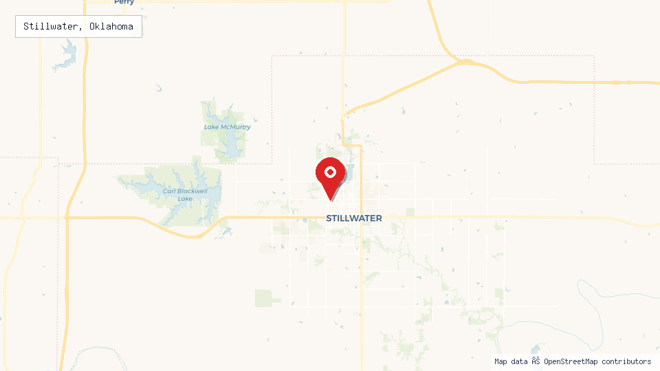 Street map of Stillwater, Oklahoma with location pin