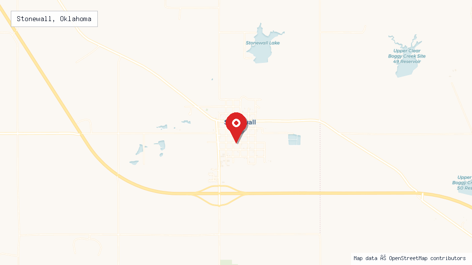 Street map of Stonewall, Oklahoma with location pin