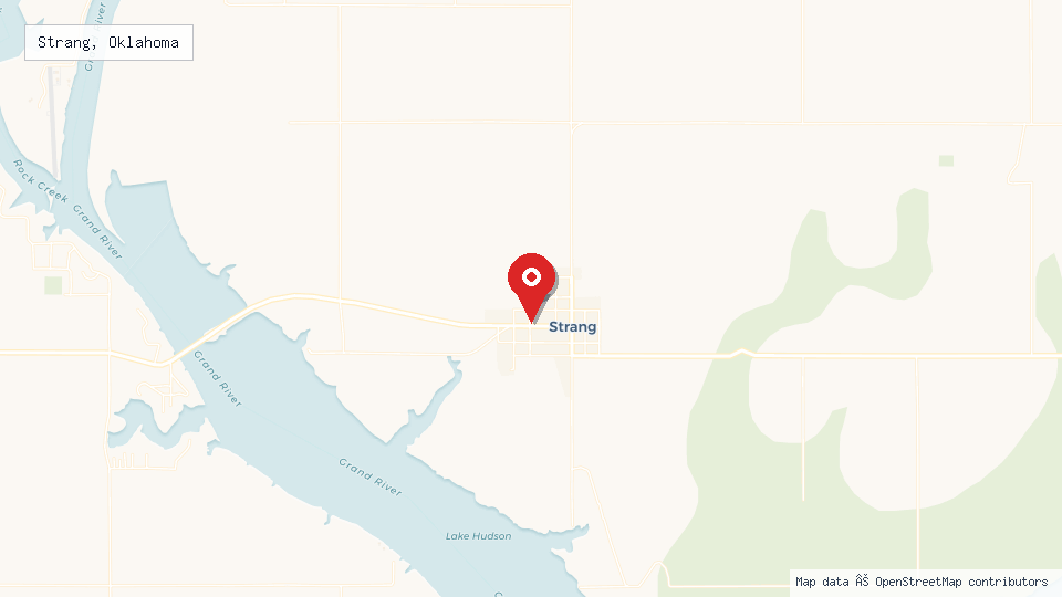 Street map of Strang, Oklahoma with location pin